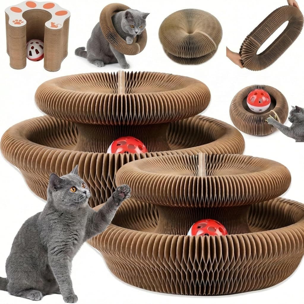 Cat Toy,Magic Organ Cat Scratcher Board,Foldable Recyclable Cat Accordion Toy,Interactive Scratch Pad With Toy Ball,Interactive Cat Toys For Indoor Cats Exercise & Anxiety Relief,2 PC