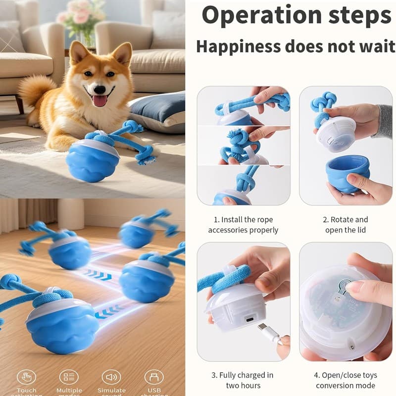The Chase Buddy Dog Boredom Stimulating Toy Smart Pet Puppy Ball With Ropes